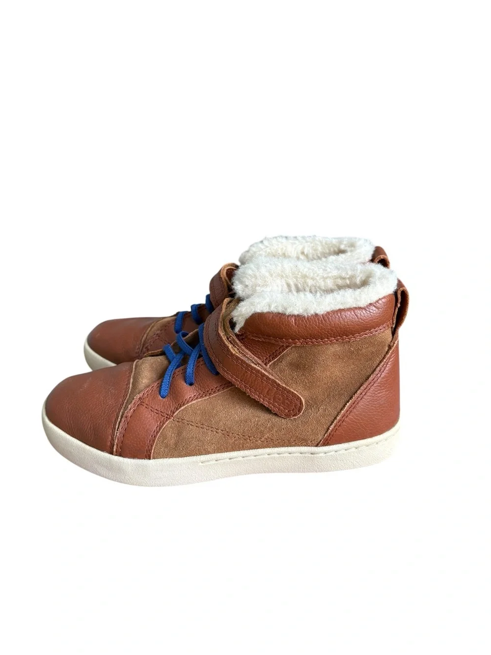 UGG Unisex Kids Brown Shearling Lined Ankle Boots US Size 4 Leather Hook & Loop